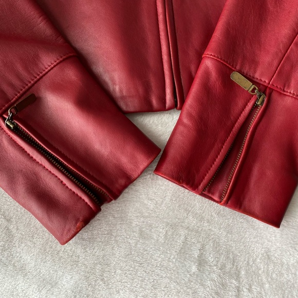 🍂 Vintage Siena Collection red leather cropped moto jacket sz 8 - Picture 8 of 14